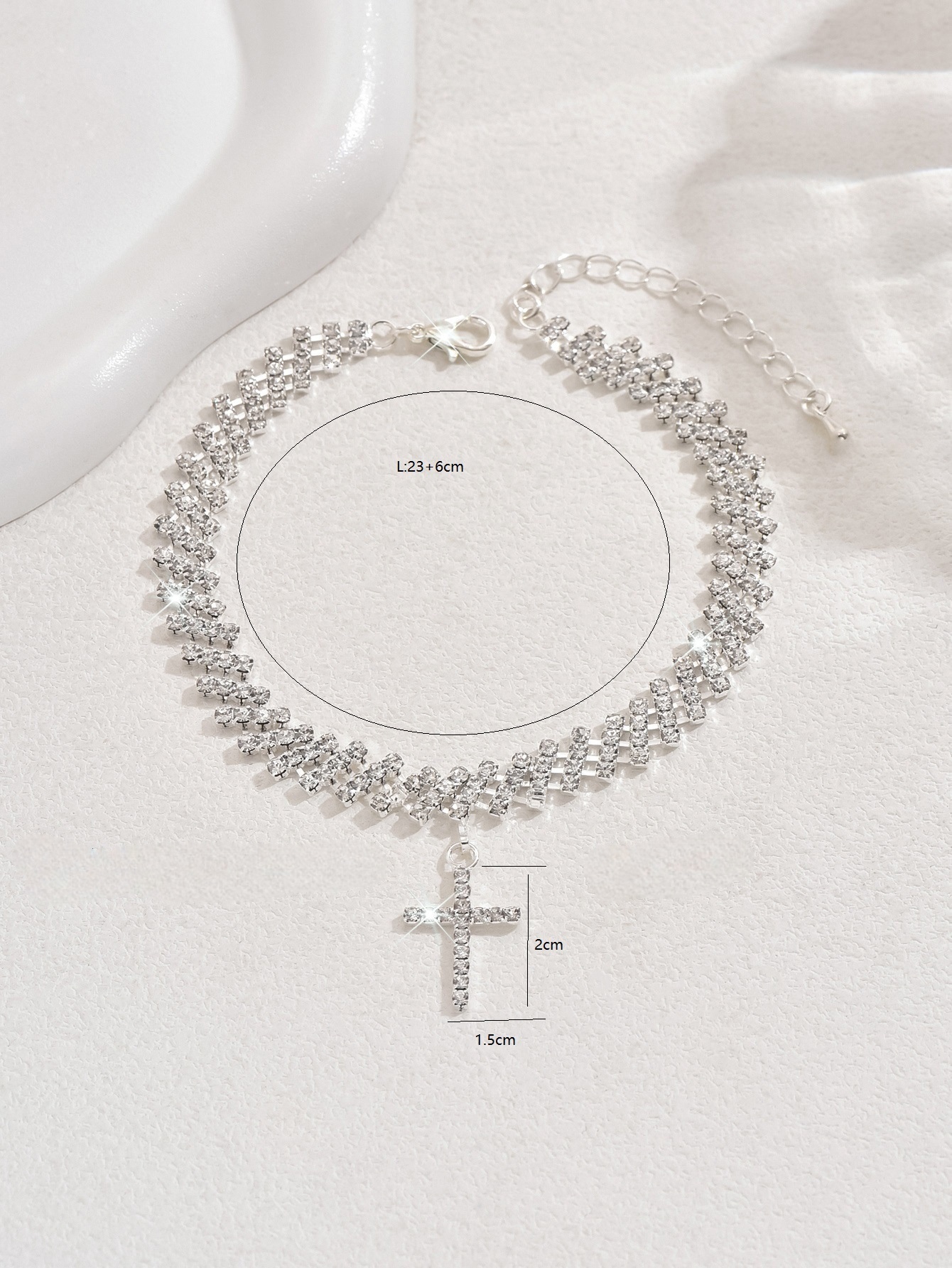 Crystal Cross Anklet Bracelet With Rhinestone Tennis Chain Design